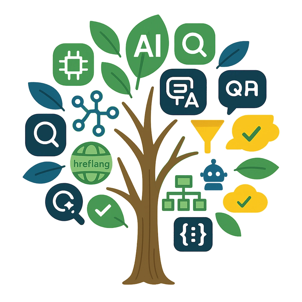 Answers tree — AI and AEO icons as leaves
